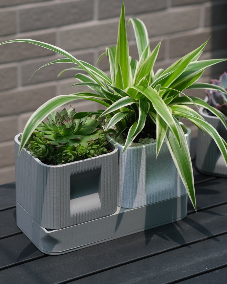 Aura DUO | Architectural Ribbed Square Planter with Hidden Drainage - thumbnail 6